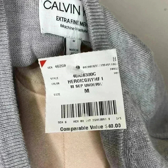 Calvin Klein NWT New Extra Fine Merino Wool Heroic Gray Men's Size Medium - Picture 5 of 8